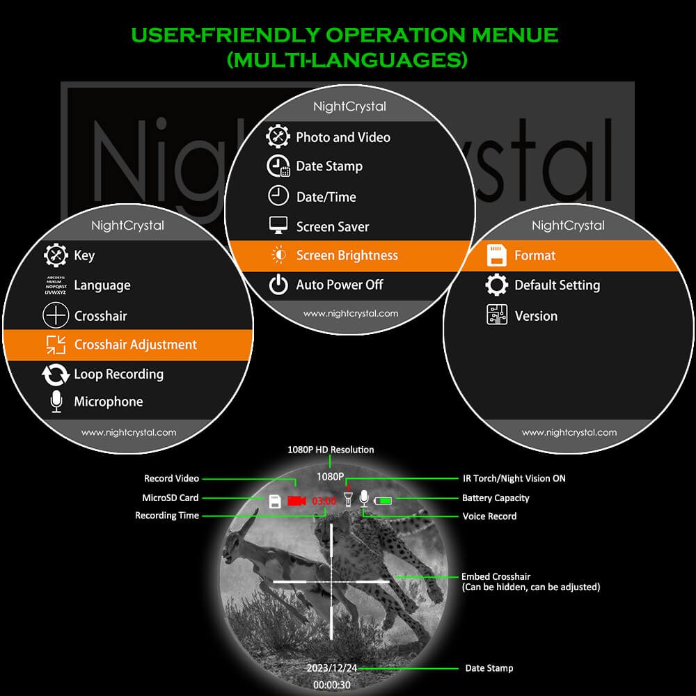 NightCrystal Megaorei M5 Black Hunting Night Vision Rifle Scope Operation menu