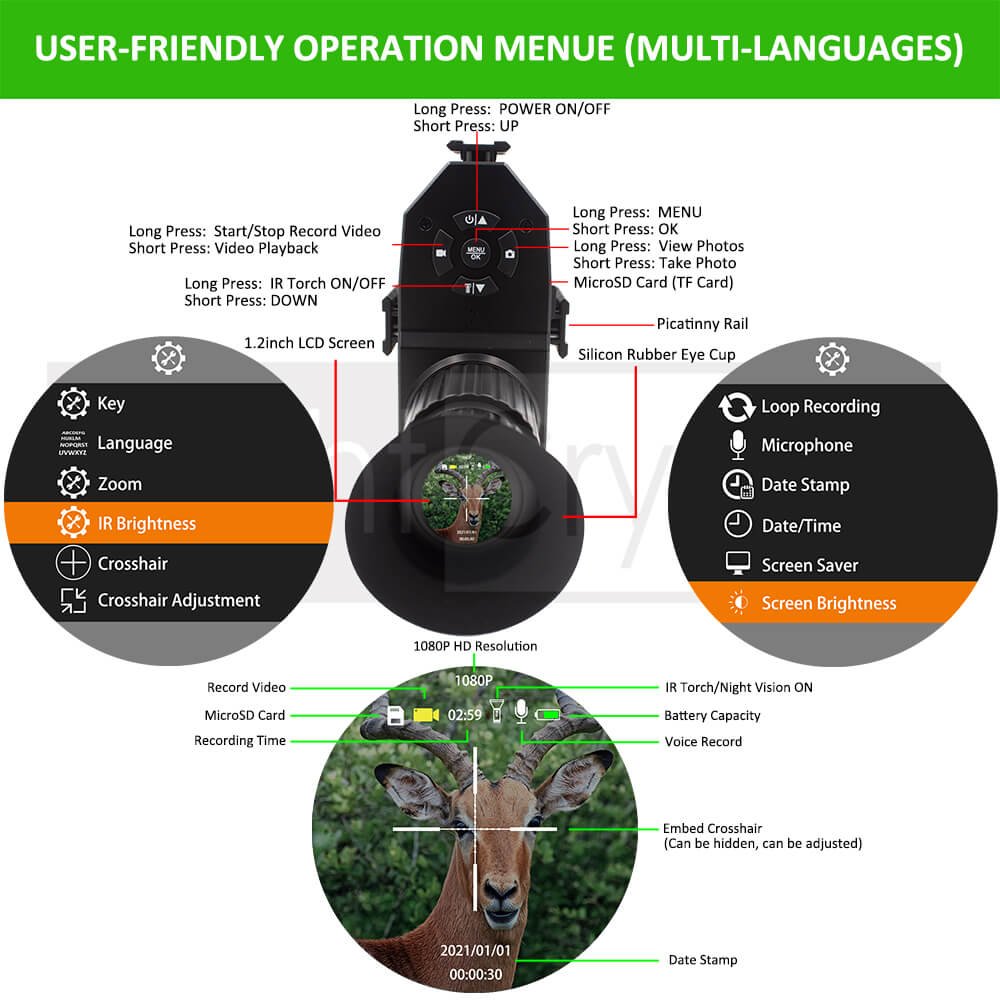 NightCrystal 4B NK007 Plus Black Hunting Night Vision Scope Camcorder Part Illustration 4 with menu