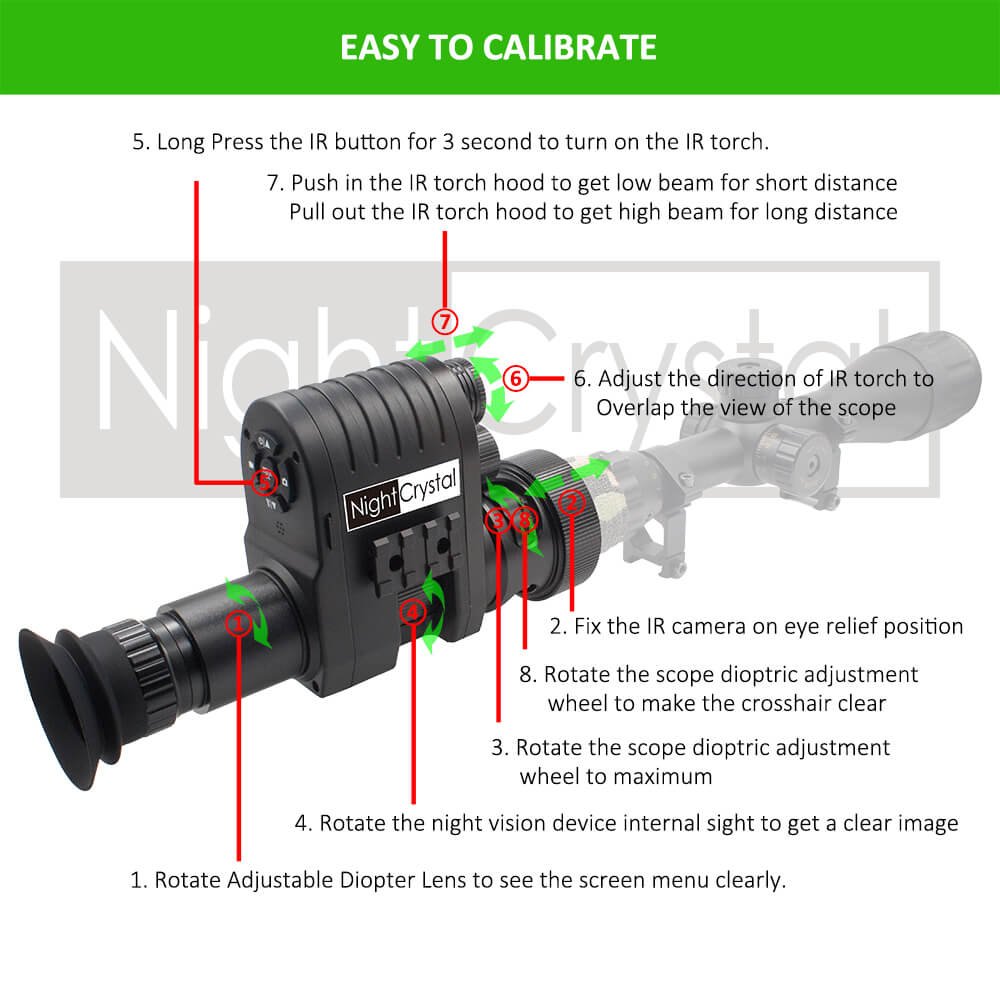 NightCrystal4A Night Vision Scope Video Camera with Adjustable Diopter Lens Scope Calibration