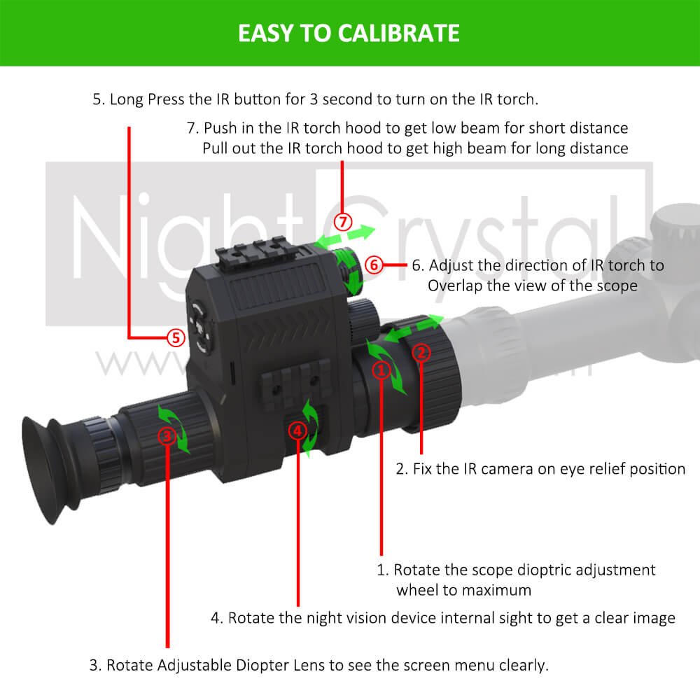 NightCrystal4B NK007s Night Vision Rifle Scope Video Camera with Adjustable Diopter Lens Scope Calibration