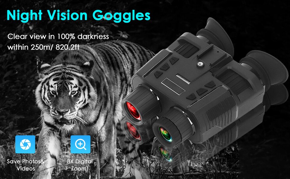 NightCrystal NC8000 3D Digital Infrared Night Vision Goggles Screen and Adjuatable Brightness