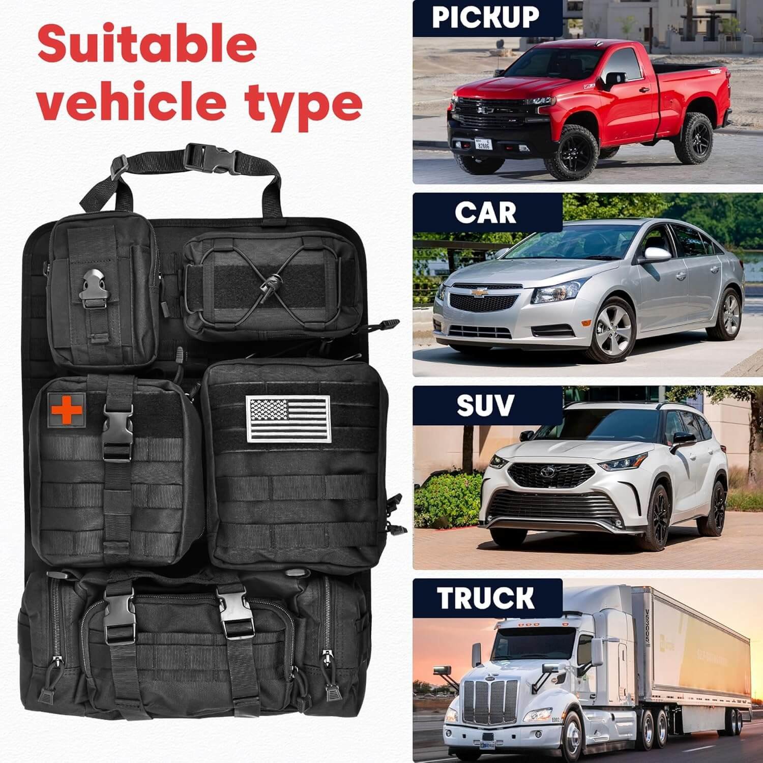Universal Tactical Vehicle Back Seat Organizer With 5 Detachable Pouches - Medical, Phone, And Admin Storage Bags With Multi-Pockets 7