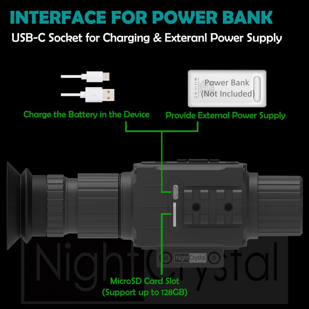 NightCrystal M6 Megaorei NK008 Night Vision Scope Interfaces for Charging & External Power Supply (NightCrystal)