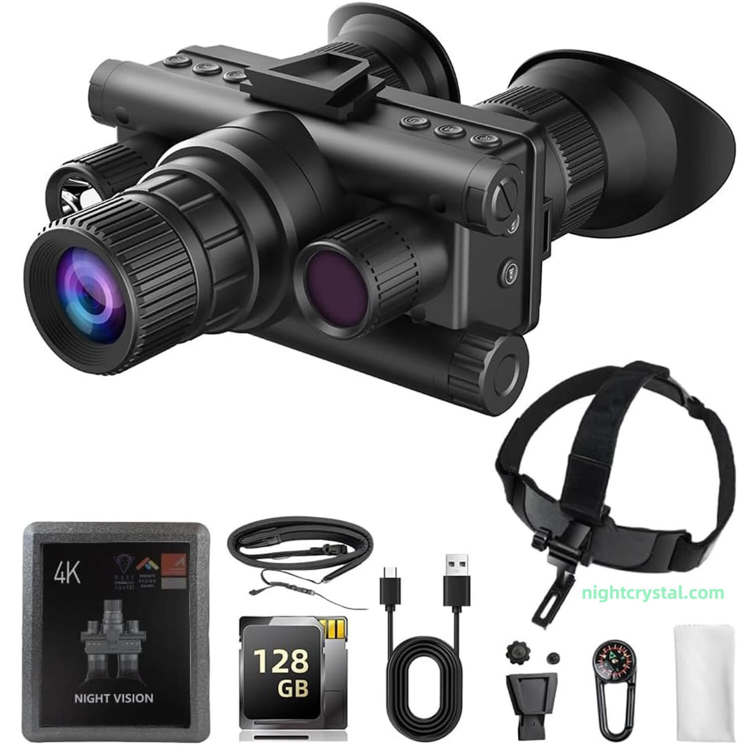 NightCrystal NC9157 Head Mounted Night Vision Goggles for Adults, 4K Infrared Digital Military Tactical Grade Thermal Binoculars Telescope with Compass and 8X Digital Zoom 1