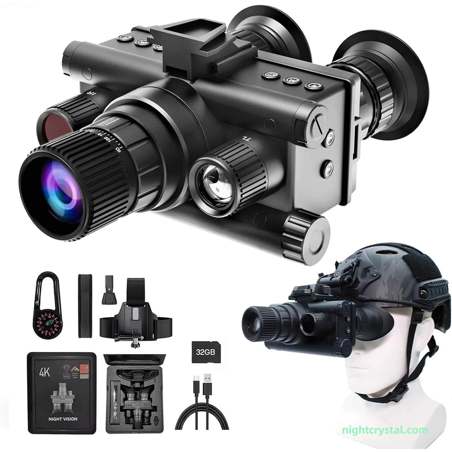 NightCrystal NC9157 Head Mounted Night Vision Goggles for Adults, 4K Infrared Digital Military Tactical Grade Thermal Binoculars Telescope with Compass and 8X Digital Zoom 2