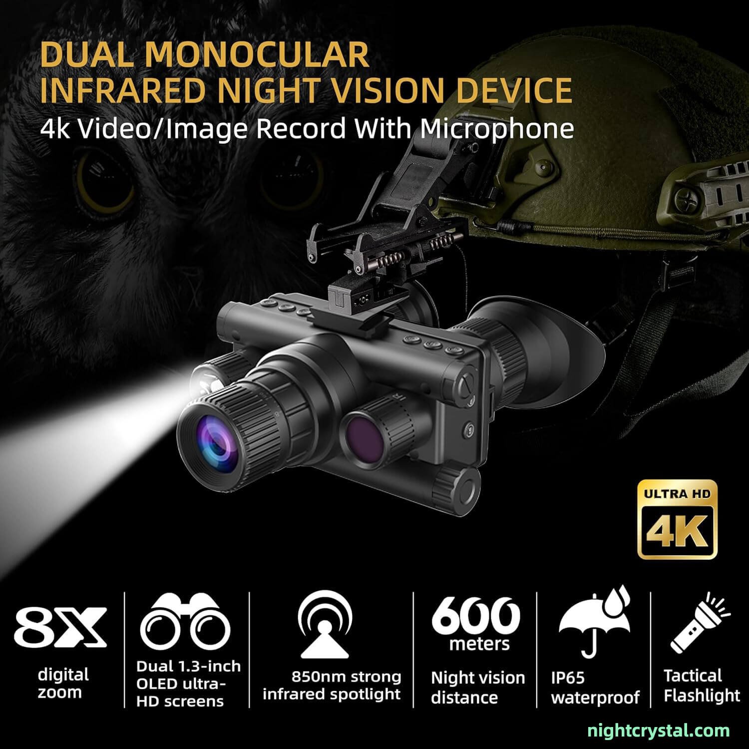 NightCrystal Z9157 Dual Monocular Infrared Night Vision Goggles 4K Video & Image Record with Microphone