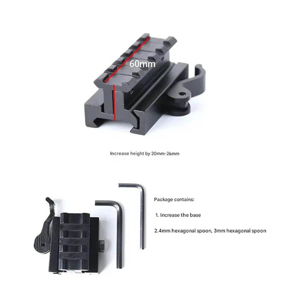 20mm Adjustable Height Picatinny Riser Mount with QD Release Adapter Offering 5 Slots for Scope Mounting 12
