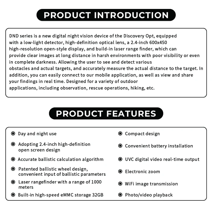 DISCOVERYOPT DND350BC Digital Night Vision Riflescope with Laser Rangefinder, Ballistic Calculator & Recording 8